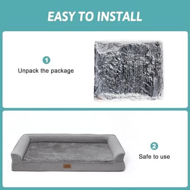 COZY KISS Orthopedic Dog Bed for Large Dog, XL Pet Couch for Extra Large Dog, Big Supportive Foam Bolster Sofa with Waterproof Lining Cover, Anti-Slip, Comfort, Washable, 42x30x7.5 in, U-Shaped, Grey - Image 9