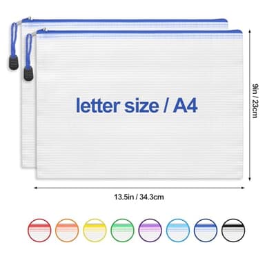 EOOUT 24pcs Mesh Zipper Pouch Bags, A4 Zipper Bags for Organizing Storage, Waterproof Zipper Pouches, Letter Size, File Bags for School, Toys, Puzzle, Board Games and Office Supplies - Image 3