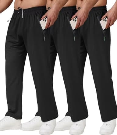 lomsoe 3 Pack Mens Athletic Pants with Zip Pockets Lightweight Sweatpants for Men Joggers Pants Quick Dry Workout Sweat Pants Black,Black,Black - Image 1