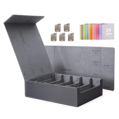 Venssu 5 Row Trading Card Storage Box With Dual-Function Playmat Lids, 3800+ Mtg Deck Box With 24 Colorful Divider Tabs, Compatible with Magic Cards (Black and Grey) - Image 1