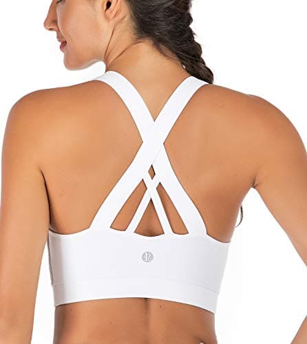 RUNNING GIRL Sports Bra for Women, Criss-Cross Back Padded Strappy Sports Bras Medium Support Yoga Bra with Removable Cups (WX2353D-White, XXL) - Image 1