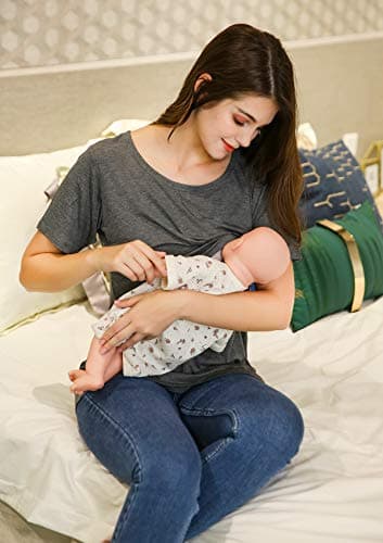 Smallshow 3 Pcs Maternity Nursing T-Shirt Nursing Tops White Stripe-Black-Grey X-Large - Image 7