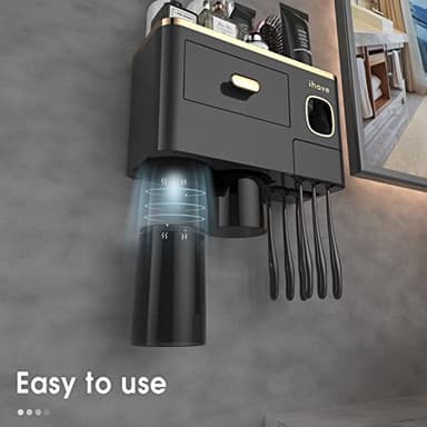 iHave Toothbrush Holders for Bathrooms - Upgrade Wall Mounted Toothbrush Holder with Toothpaste Dispenser - 2 Cups, Large Capacity Tray, Cosmetic Drawer - Bathroom Decor & Bathroom Accessories - Image 3