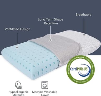 Vaverto Gray Travel and Camping Pillow - Compressible Medium Firm Memory Foam, Viscose Made from Bamboo Cover, Machine Washable, Ideal for Backpacking, Airplane, Car Travel - Image 2