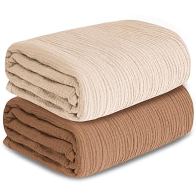 Muslin Swaddle Blankets for Newborn, 2 Pack Breathable Soft Receiving Blanket, Large 41 x 41 inches Swaddle Wrap Burping Clothes, Essentials Infant Shower Items. (Beige & Coffee) - Image 1