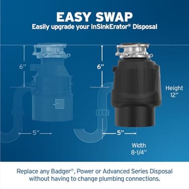 InSinkErator Power 1HP, 1 HP Garbage Disposal, Power Series EZ Connect Continuous Feed Food Waste Disposer, Black - Image 2