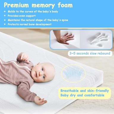 Ustenroya Mini Crib Mattress 38" x24", Breathable Memory Foam Crib Mattress with Two Sides of Different Firmnesses for Newborn to Toddler, Machine Washable Baby Mattresses Protector - Image 3