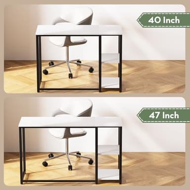 SINPAID 40IN Computer Desk with Shelves, Cream White Sturdy Small Desk for Bedroom, Modern Gaming Table, Office Furniture - Image 5