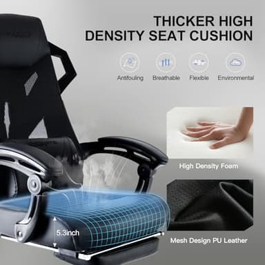 GTRACING Gaming Chair, Computer Chair with Mesh Back, Ergonomic Gaming Chair with Footrest, Reclining Gamer Chair with Adjustable Headrest and Lumbar Support for Gaming and Office (Black) - Image 3
