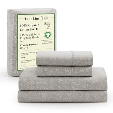 LANE LINEN 100% Organic Cotton Sheets California King Size, Low Pilling Fade Resistant Naturally Cooling Cal King Bedding Set, Soft & Comfy Sustainably Produced Printed Cotton Sheets - Snowdrop - Image 1