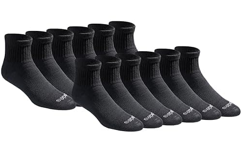 Dickies Men's Dri-Tech Moisture Control Quarter Socks (6, 12, 18 Pairs), Solid Black (12 Pairs), Large - Image 1