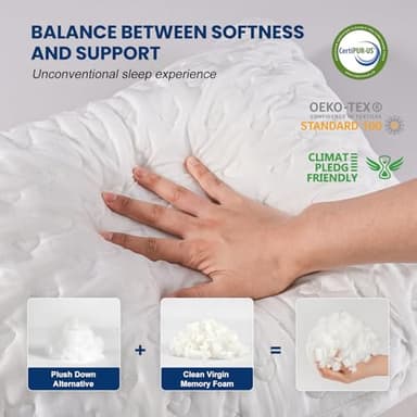 Side Sleeper Pillow for Adults, Cervical Pillow for Neck and Shoulder Pain, Ergonomic Contour Pillow, Cooling Shredded Memory Foam Pillow Curved Bed Pillow, Queen Size Set of 2, Extra Fill Included - Image 4