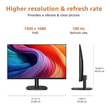 Amazon Basics 24 in Monitor, FHD 1080P, Max 100Hz, VESA Compatible, Built-in Speakers, Black - Image 5