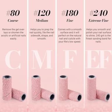 MelodySusie 50 Pcs Nail Drill Bits Small Sanding Bands with 3.1mm Mandrel Bit, 180 Fine Grit Nail File for Acrylic Nails Gel Manicures and Pedicure, Pink - Image 5