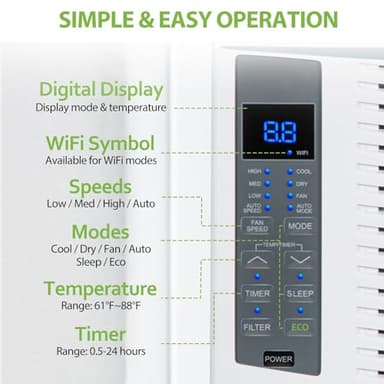 ACHAZEL 6000 BTU Window Air Conditioner with WiFi, Smart Window AC Unit with Remote, Energy Saving, Easy Install Kit, Cools up to 250 Square Feet - Image 3