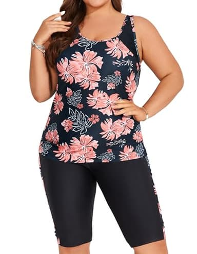 Hanna Nikole Plus Size Tankini Sets for Women Two-Piece Swimsuits Rash Guard with Short Tummy Control Bathing Suit with Boyshorts Black 3X - Image 1