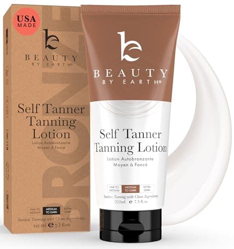 Beauty by Earth Self Tanner - USA Made with Natural & Organic Ingredients, Moisturizing Self Tanning Lotion with Aloe Vera & Coconut for a Natural Glow, Streak-Free Fake Tan, Medium to Dark - Image 1