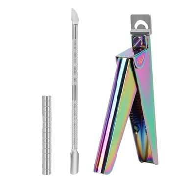 rhinocats Acrylic False Nail Clippers with Magnets Sizer,Nail Tip Cutter with Length Measurement,Stainless Steel Nail Manicure Set for Salon Home Nail,Rainbow Color - Image 1