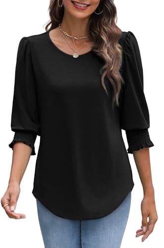 XIEERDUO Womens Tops Dressy Casual 3/4 Sleeve T Shirts for Women Black Tops for Women L - Image 4