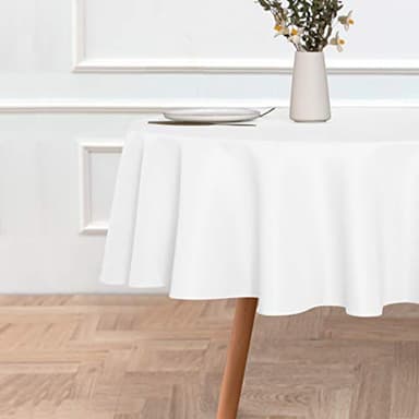 sancua 60 Inch Round Tablecloth (Fits 20-48 Inch Tables), Water Resistant Spill Proof Washable Polyester Table Cloth Decorative Fabric Table Cover for Dining, Buffet Parties and Camping, White - Image 3