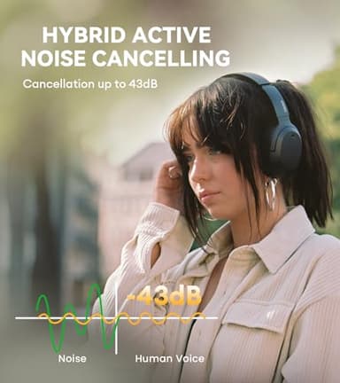 Edifier W820NB Plus Hybrid Active Noise Cancelling Headphones - LDAC Codec - Hi-Res Audio Wireless & Wired - Fast Charge - 49H Playtime - Over Ear Bluetooth V5.2 Headphones- Black - Image 3