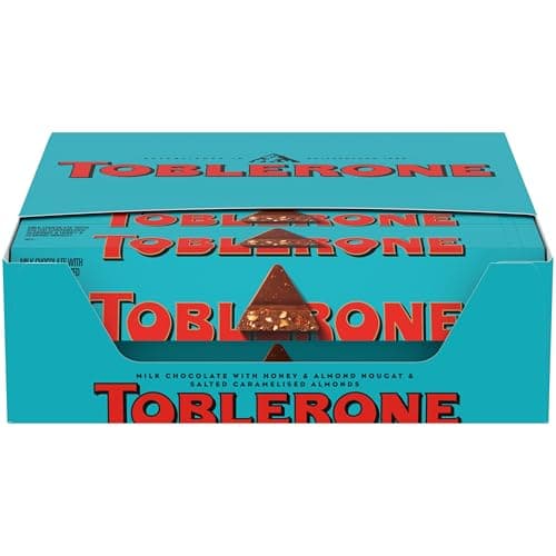 TOBLERONE Milk Chocolate Bar with Salted Caramelized Almonds and Honey and Almond Nougat, Bulk Chocolate, 20 - 3.52 oz Bars - Image 1