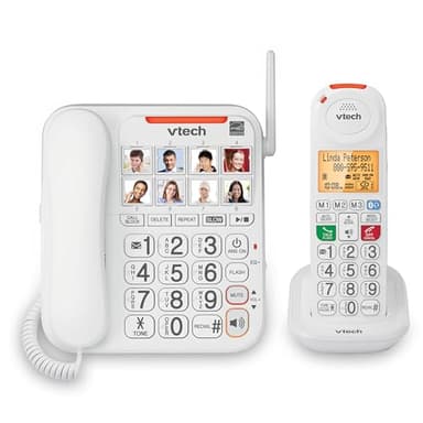 VTech SN5147 Amplified Corded/Cordless Senior Phone with Answering Machine, Call Blocking, 90dB Extra-Loud Visual Ringer, One-Touch Audio Assist on Handset up to 50dB, White - Image 1