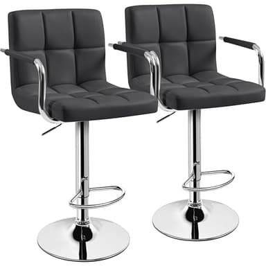 Yaheetech Bar Stools Set of 2, Adjustable PU Leather Swivel Barstools, Modern Counter Stools with Back and Footrest, Counter Height Barstools for Bar, Kitchen, Dining Room, Grey - Image 1