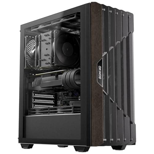 Okinos Oak Wood ATX PC Case, 4 x 120mm 3 Pin Non-PWM Case Fans Pre-Installed, Type-C Port, Tempered Glass Side Panel, Black Mid-Tower Computer Case, Cypress 5 AIR - Image 1
