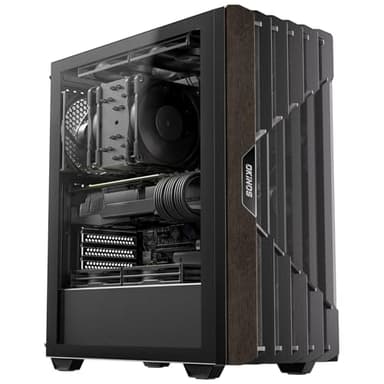 Okinos Oak Wood ATX PC Case, 4 x 120mm 3 Pin Non-PWM Case Fans Pre-Installed, Type-C Port, Tempered Glass Side Panel, Black Mid-Tower Computer Case, Cypress 5 AIR - Image 1