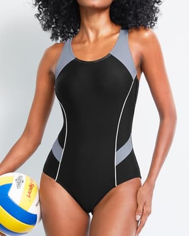 Tempt Me Women One Piece Swimsuits Athletic Racerback Swimwear Training Exercise Slimming Bathing Suit Black Gray M - Image 5