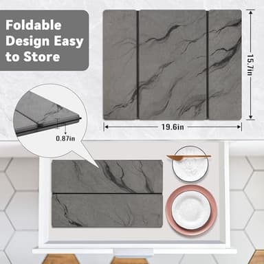 Large Stone Drying Mat for Kitchen Counter, Quick Dry Stone Mat Kitchen, Superb Absorbent Foldable Diatomaceous Earth Dish Drying Mat for Dishes Bottles Cups (Gray, Large) - Image 2