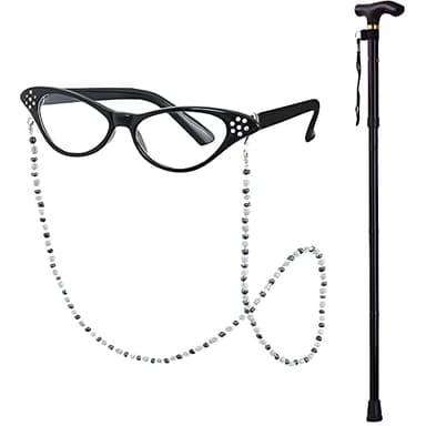 EBYTOP Old Lady Costume for Kids Halloween 100th Day of School Girls Dress up Granny Wig Grandma 100 Days Glasses Cane,1-PK 4-6 Years - Image 5