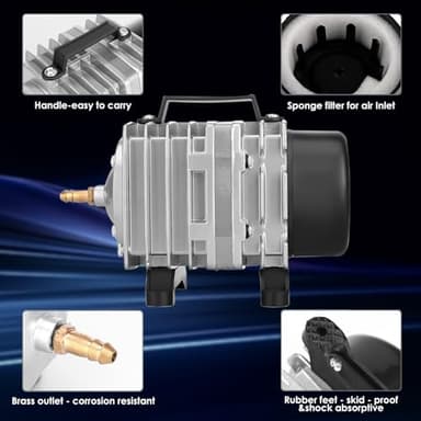 FUMAK Aquarium Air Pump with Aluminum Housing, Commercial Air Pump with 6-Outlet Air Manifold, Pond Aerator Fish Tank Bubbler for Aquarium, Pond, Hydroponics (1000GPH-30W) - Image 4