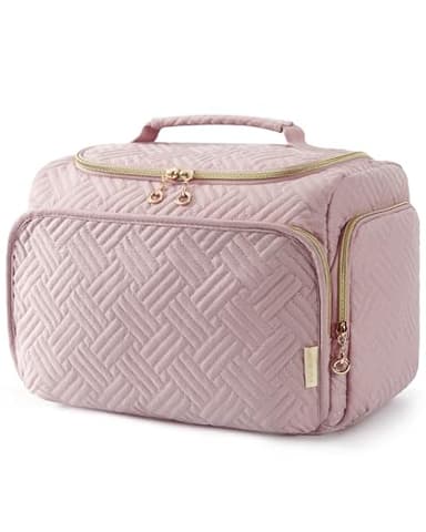 BAGSMART Travel Toiletry Bag, Large Wide-open Makeup Cosmetic Travel Bag for Toiletries with Handle, Pink-L - Image 1