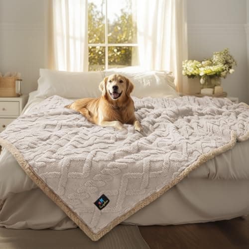 Waterproof Pet Blanket, Liquid Pee Proof Dog Blankets for Sofa Bed Couch, Reversible Sherpa Fleece Furniture Protector Cover for Small Medium Large Dogs Cats,Beige-Thicken X-Large(85" x 57") - Image 1
