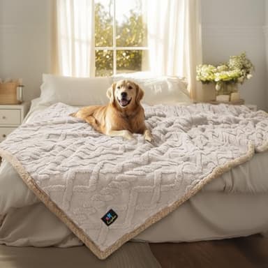 Waterproof Pet Blanket, Liquid Pee Proof Dog Blankets for Sofa Bed Couch, Reversible Sherpa Fleece Furniture Protector Cover for Small Medium Large Dogs Cats,Beige-Thicken X-Large(85" x 57") - Image 1