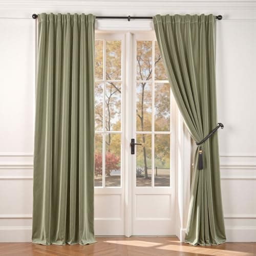 Lazzzy Velvet Curtains Sage Green Thermal Insulated Drapes for Bedroom Living Room Blackout Privacy Home Decor Rod Pocket 84 Inch Length 2 Panels, Olive Sage, W62 x L84 - Image 1