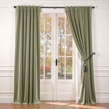 Lazzzy Velvet Curtains Sage Green Thermal Insulated Drapes for Bedroom Living Room Blackout Privacy Home Decor Rod Pocket 84 Inch Length 2 Panels, Olive Sage, W62 x L84 - Image 1
