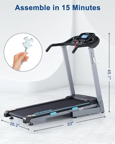 BORGUSI Treadmill with 12% Auto Incline and Bluetooth Speaker - 300 lb Capacity, 3.0HP Folding Electric Treadmill Up to 8.5 MPH Speed, Running Machine with 17.5" Wide Tread Belt for Home Use - Image 3