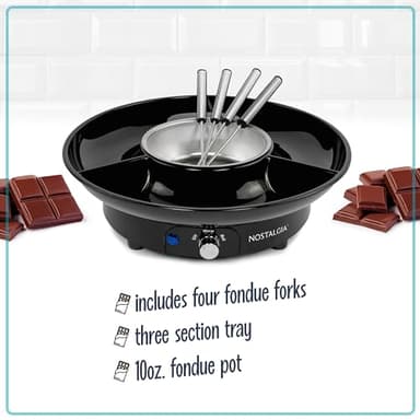 Nostalgia Electric Fondue Party Set – 10 oz Melting Pot, 4 Roasting Forks, & Detachable Serving Tray – Melted Cheese, Chocolate, or Dessert – Perfect for Gifts, Parties, Date Night – Black - Image 3