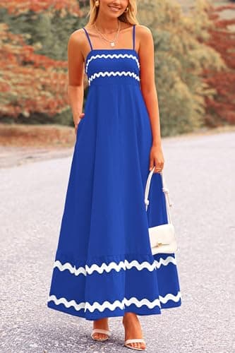 PRETTYGARDEN Women's 2025 Summer Flowy Maxi Dress Casual Sleeveless Spaghetti Strap Ruffle Beach Long Dresses (Royal Blue,Large) - Image 3