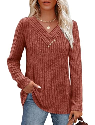 Womens Sweaters Fall Outfits 2025 Fashion Must Haves Clothes Long Sleeve Shirts Casual Winter Thanksgiving School Teachers Caramel L - Image 1