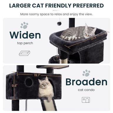 SHA CERLIN 65in Larger Cat Tree Tower Condo for Indoor Kitties/Multi-Level Furniture Activity Center with Wide Base/Cozy Plush Cat Perches/Baskets/Sisal Scratching Posts and Hammock/Dark Grey - Image 3