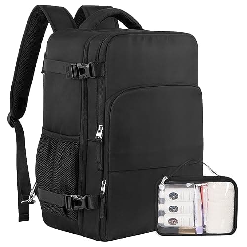 Sinaliy Travel Backpack, Carry on Flight approved Travel Bag with Multi-Pockets, Waterproof 17.3inch Laptop Backpack for Men Women, Black - Image 1