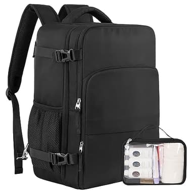 Sinaliy Travel Backpack, Carry on Flight approved Travel Bag with Multi-Pockets, Waterproof 17.3inch Laptop Backpack for Men Women, Black - Image 1