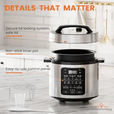 Sweetcrispy 6 QT Electric Pressure Cooker 12-in-1 Multi Electric Cookers, Rice Steamer Yogurt Maker Stainless Steel, New Sliver - Image 6