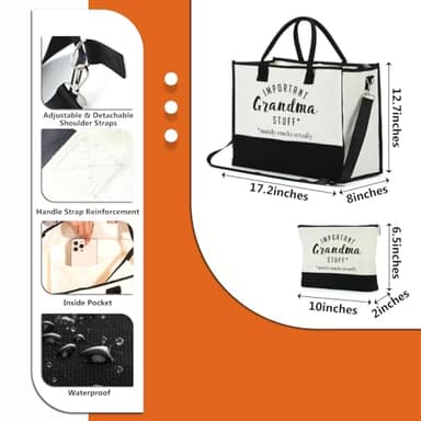 Grandma Gifts Grandma Appreciation Tote Bag & Makeup Bag Grandmother Gifts from Granddaughter Cosmetic Bag Presents for Grandma Women Mimi Nana Canvas Bag for Party Birthday Retirement Mothers Day - Image 3