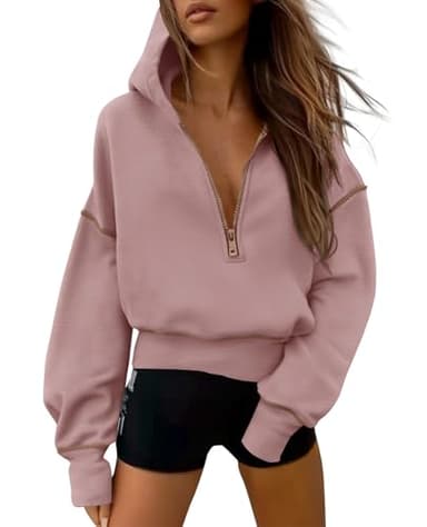 PRETTYGARDEN Women's 2025 Fall Hooded Sweatshirts Long Sleeve Half Zip Cropped Hoodies Pullover Winter Fashion Clothes (Pink,Medium) - Image 1