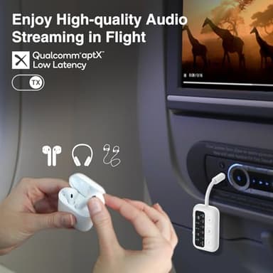 1Mii SafeFly Dot Bluetooth 5.3 Transmitter Receiver for up 2 Headphones,AptX Low Latency/HD,Plane Travel Essentials,Wireless Audio Bluetooth Airplane Adapter for Flight,TV,Car,PC(White) - Image 2